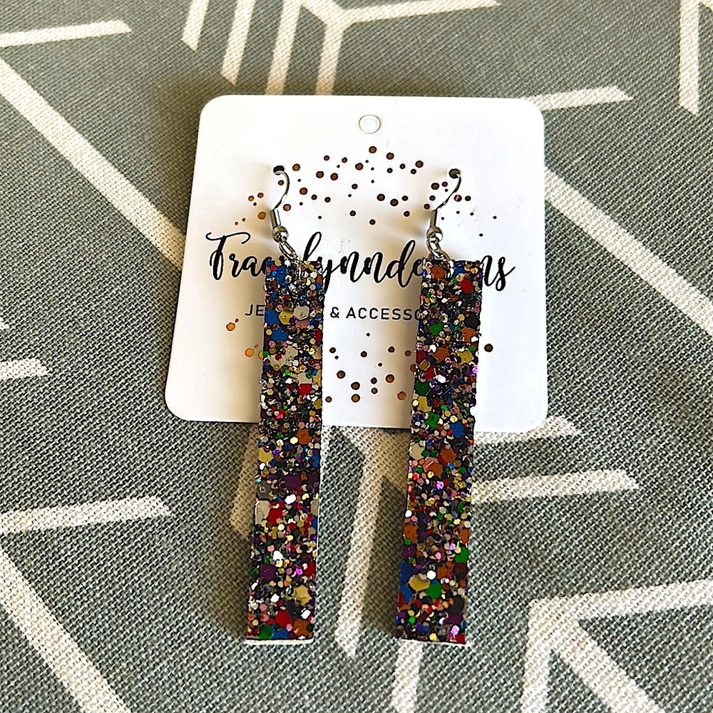 Tracy Lynn Designs Lightweight Leather Glitter ✨ “Celebrate!” Earrings